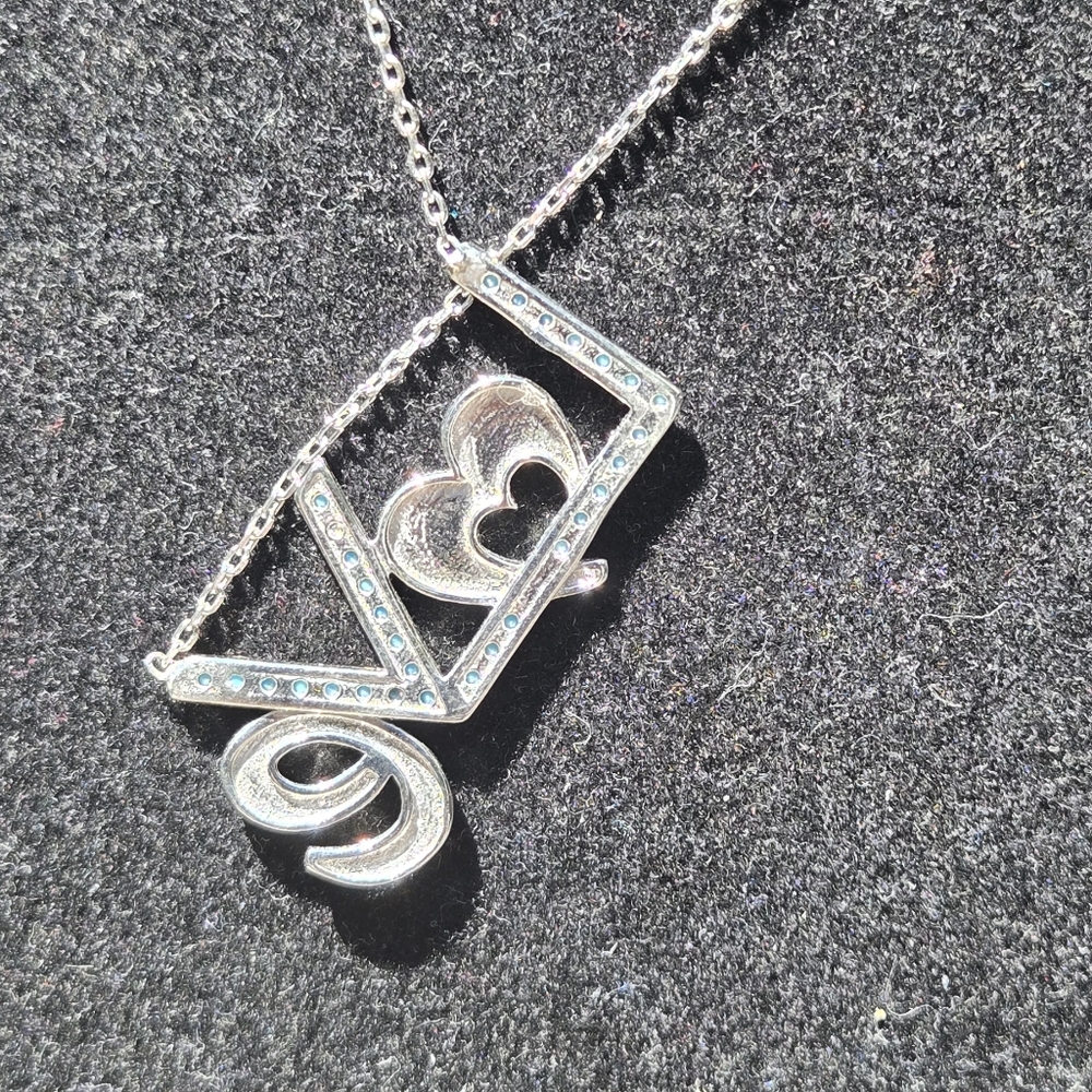 Turquoise Sterling Silver Heart 16" Necklace - Picture 4 of 7